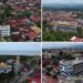 Foto kolase empat bangunan yang dikhususkan sebagai tempat evakuasi sementara (TES) shelter tsunami yang dibangun BNPB di antara pemukiman padat penduduk di Kota Padang, Sumatra Barat. Antara/ Iggoy El Fitra